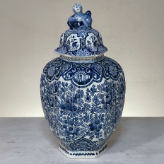 19th Century Delft Hand-Painted Blue & White Lidded Urn