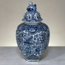 19th Century Delft Hand-Painted Blue & White Lidded Urn