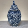 19th Century Delft Hand-Painted Blue & White Lidded Urn