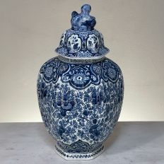 19th Century Delft Hand-Painted Blue & White Lidded Urn