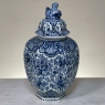 19th Century Delft Hand-Painted Blue & White Lidded Urn