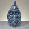 19th Century Delft Hand-Painted Blue & White Lidded Urn