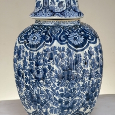 19th Century Delft Hand-Painted Blue & White Lidded Urn