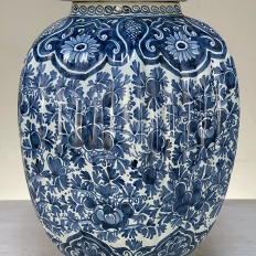 19th Century Delft Hand-Painted Blue & White Lidded Urn