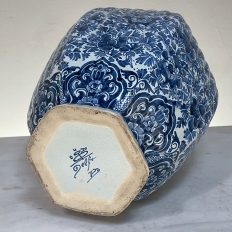 19th Century Delft Hand-Painted Blue & White Lidded Urn