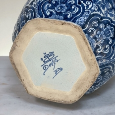 19th Century Delft Hand-Painted Blue & White Lidded Urn