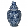 19th Century Delft Hand-Painted Blue & White Lidded Urn