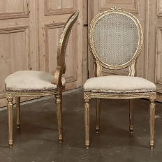 Set of Six Antique French Louis XVI Giltwood Dining Chairs with Caned Backs