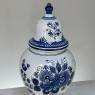 19th Century Hand-Painted Delft Blue & White Lidded Urn