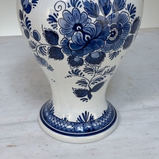 19th Century Hand-Painted Delft Blue & White Lidded Urn