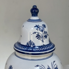 19th Century Hand-Painted Delft Blue & White Lidded Urn