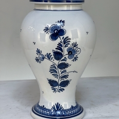 19th Century Hand-Painted Delft Blue & White Lidded Urn
