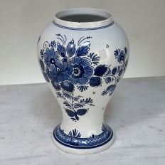 19th Century Hand-Painted Delft Blue & White Lidded Urn