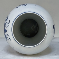 19th Century Hand-Painted Delft Blue & White Lidded Urn