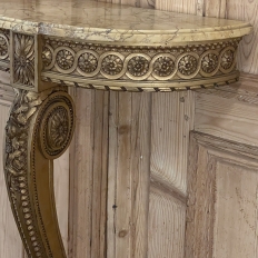 19th Century French Louis XVI Demilune Giltwood Marble Top Console