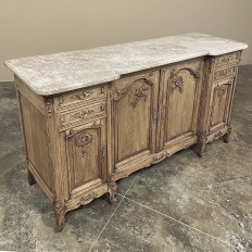 Antique French Louis XV Step-Back Marble Top Buffet in Stripped Oak