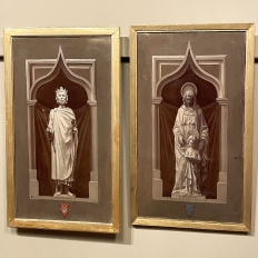 Pair Antique Framed Religious Paintings on Panel of Saints Anna and Lodevicus