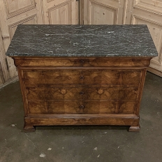 19th Century French Louis Philippe Period Burl Walnut Marble Top Commode