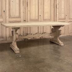 Antique Rustic Italian Trestle Table in Stripped Oak
