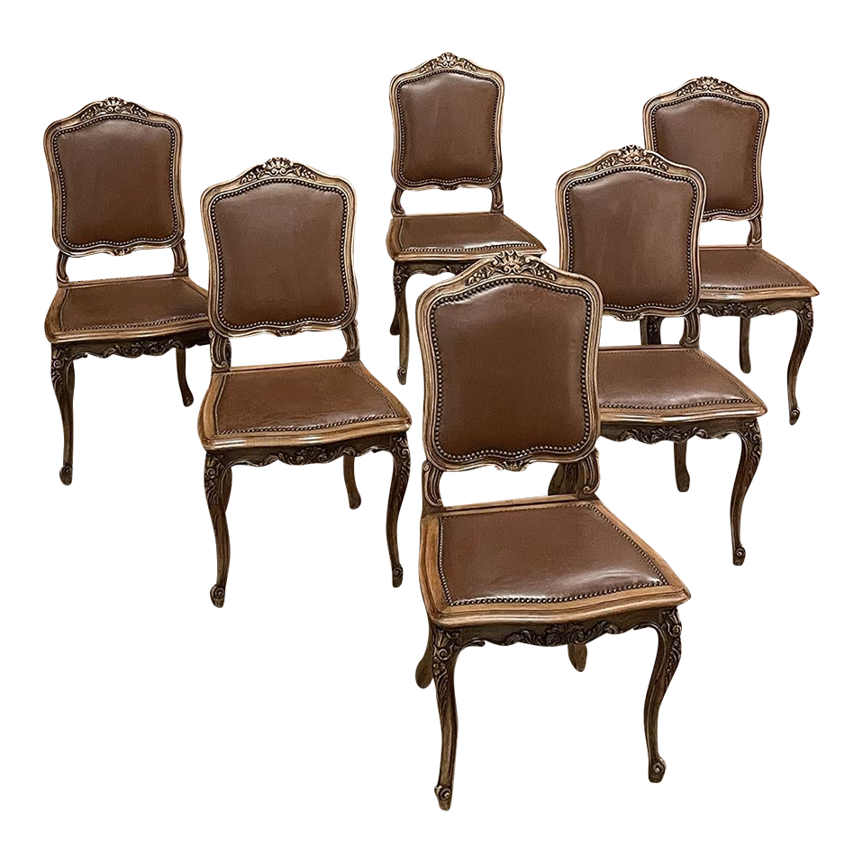 Set of Six Antique French Louis XIV Walnut Dining Chairs
