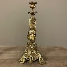 Pair 19th Century French Napoleon III Period Bronze D'Or Rococo Candlesticks