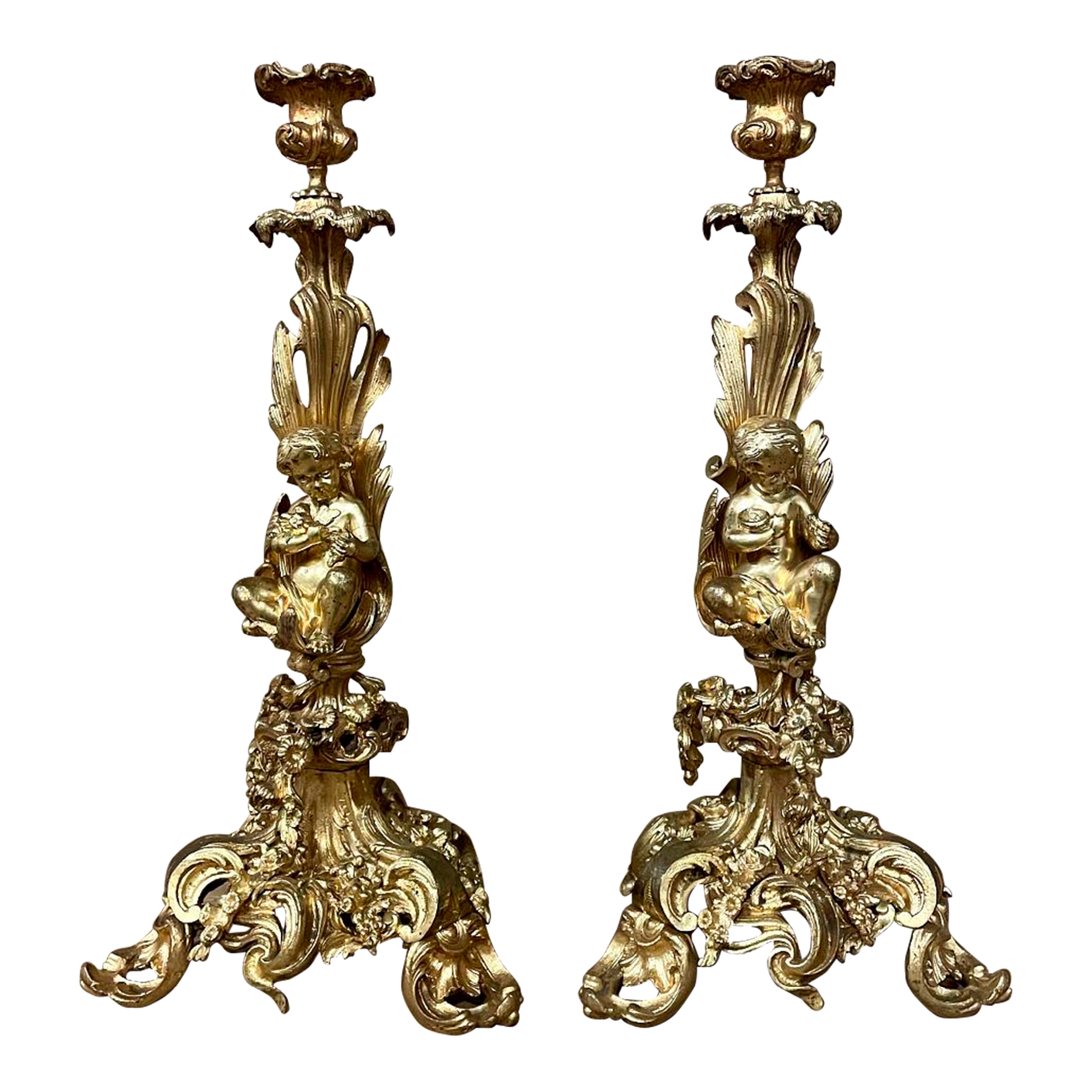 ロウソク　ナポレオン Pair 19th Century French Napoleon III Period Bronze D'Or Rococo