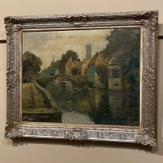 Antique Framed Oil Painting on Canvas of Brugge, Signed
