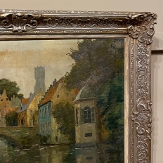 Antique Framed Oil Painting on Canvas of Brugge, Signed