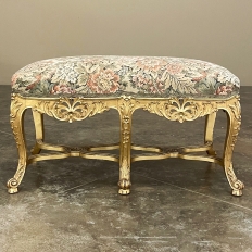 19th Century French Louis XIV Giltwood Vanity Bench with Tapestry