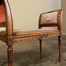 19th Century French Louis XVI Needlepoint Armbench ~ Vanity Bench