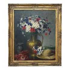 Vintage Framed Oil Painting on Canvas of Still Life signed Laenen