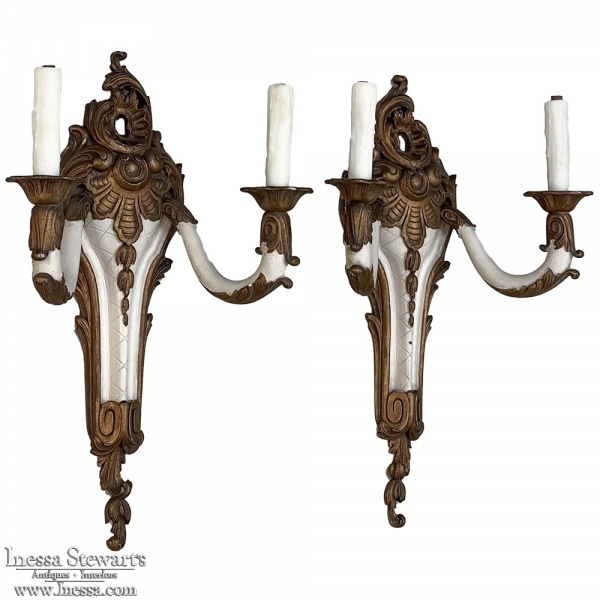 Pair Antique French Louis XV Painted Wall Sconces