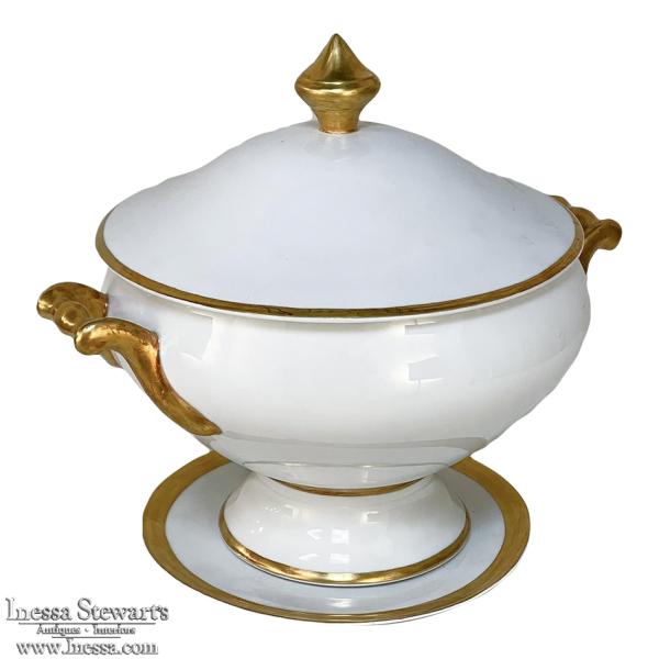 19th Century French Limoges Hand-Painted Covered Tureen with Platter