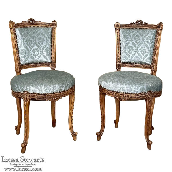 Pair 19th Century French Louis XVI Walnut Salon Chairs