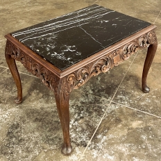 Antique Italian Baroque Fruitwood Marble Top Coffee Table