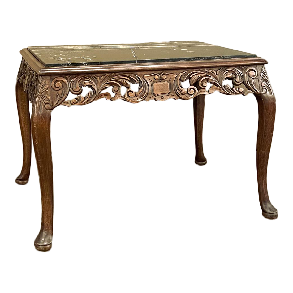 Antique Italian Baroque Fruitwood Marble Top Coffee Table
