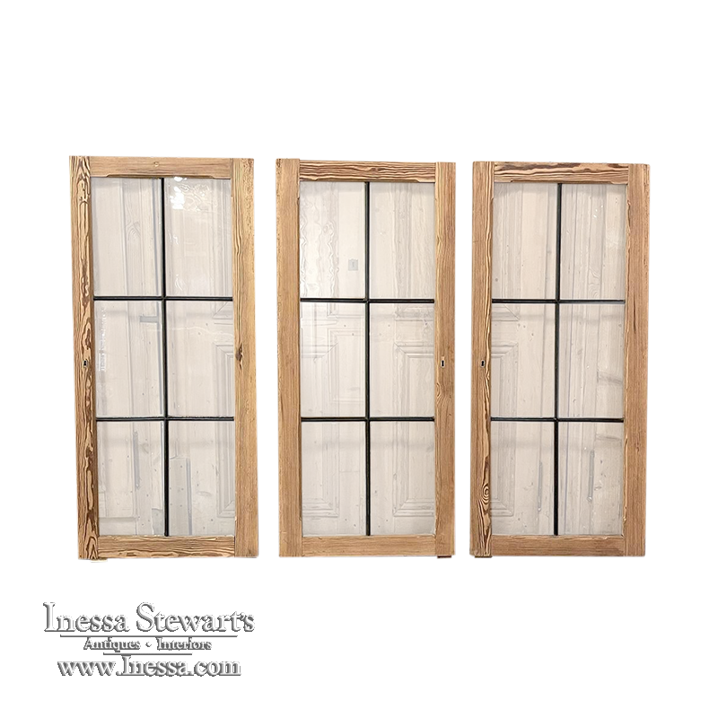 Set of 3 Vintage Solid Pine Windows with Hand-Rolled Glass