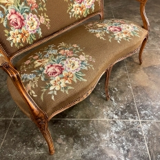 Antique French Louis XV Fruitwood Needlepoint Canape ~ Settee