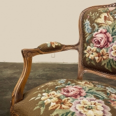 Pair Antique French Louis XV Fruitwood Needlepoint Armchairs ~ Fauteuils