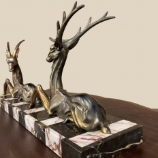 Art Deco Period Bronze Statue of Deer & Gazelle on Marble Base