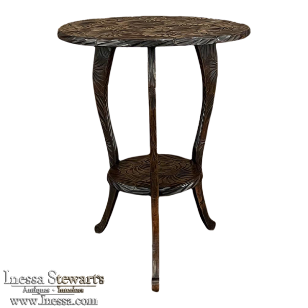 Vintage Black Forest Style Carved Lamp Table
