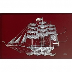 Framed Vintage Sterling Silver Filigree Sailing Vessel on Velvet