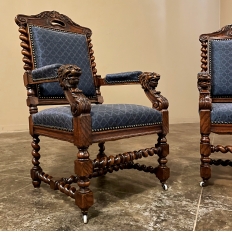 Pair 19th Century French Renaissance Barley Twist Armchairs ~ Fauteuils