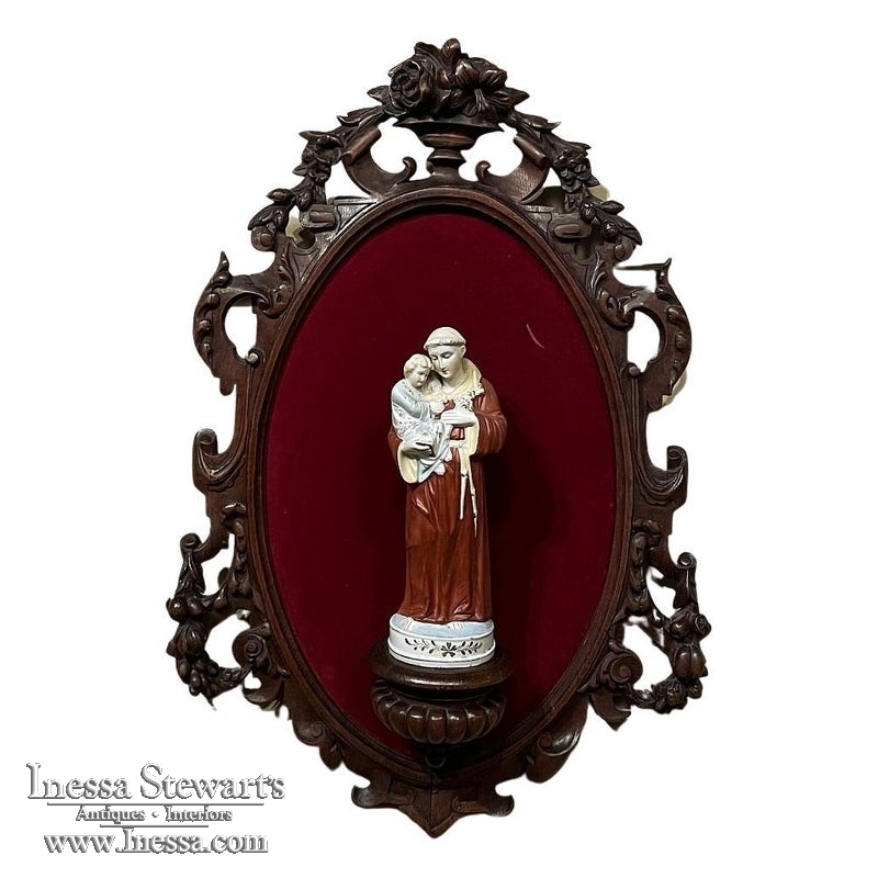 19th Century Black Forest Wall Shrine with Porcelain St. Anthony of Padua & Jesus