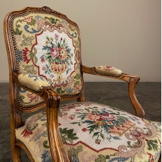 Antique French Louis XV Fruitwood Needlepoint Armchair ~ Fauteuil