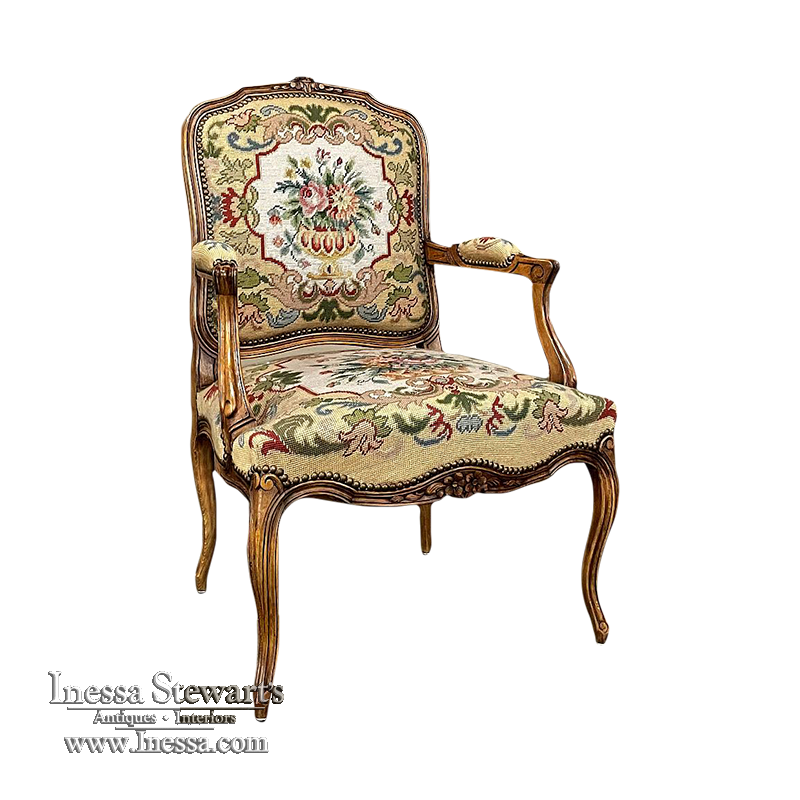 Vintage Louis XV Courting Couple Tapestry Fauteuil Armchair