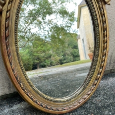 Antique Italian Louis XVI Oval Giltwood Powder Room Mirror