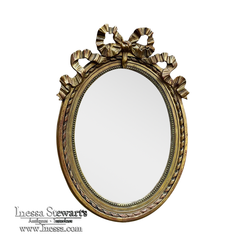 Antique Italian Louis XVI Oval Giltwood Powder Room Mirror