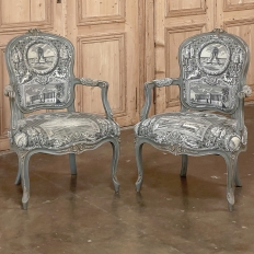 Pair Antique French Painted Louis XV Armchairs ~ Fauteuils