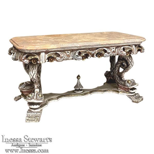 Mid-Century Italian Baroque Painted Coffee Table with Travertine